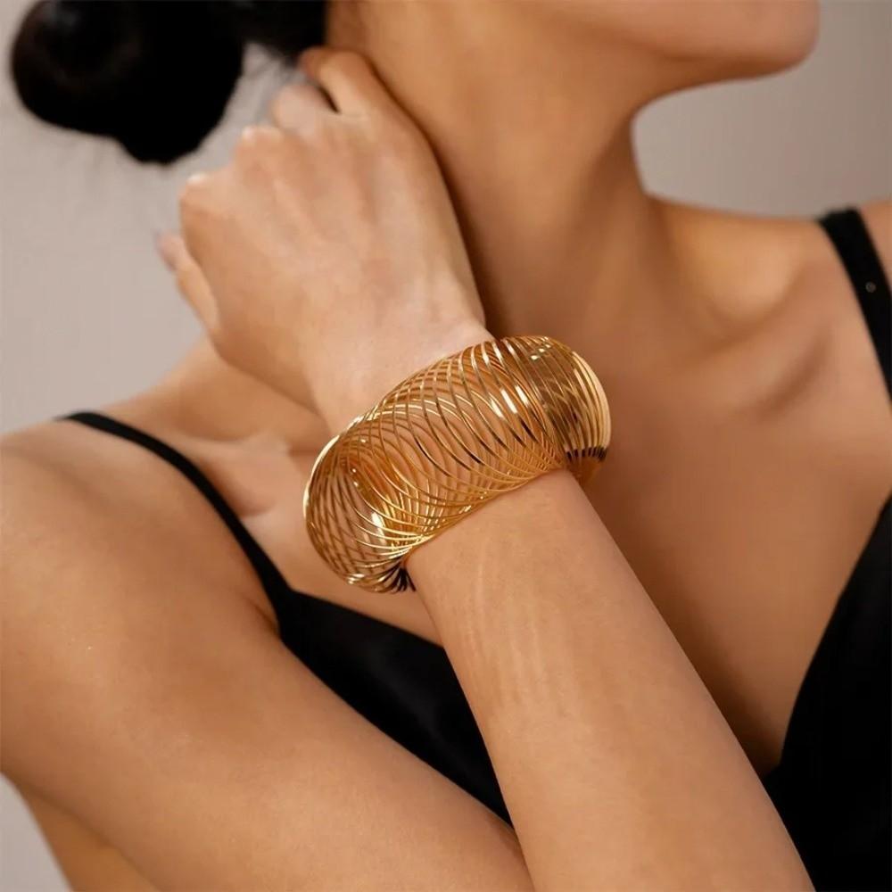 Flat Wire Elastic Bracelet Geometric Design Metal Bracelet  Women's Handwear Jewelry Accessory