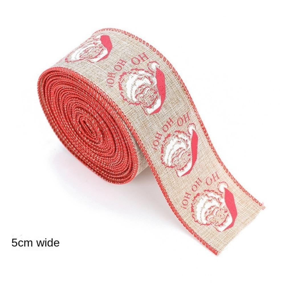 2m Christmas Ribbon DIY Lmitation Linen Fabric Swirl Ribbon Christmas Tree Ribbon Plaid Bow Snowflake Burlap Ribbon