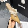 Fashion Elastic Lace Ribbon Band Slippers Woman Patent Leather Pointed Toe Shoes Ladies Gold High Heels Mules Party Dress Sliders Female