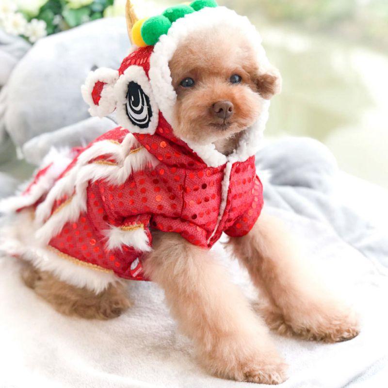 Pet Dog Clothes New Year Chinese Lion Dance Costume Coat For Teddy Costume Small Dog Spring Festival Tang Suit Clothing