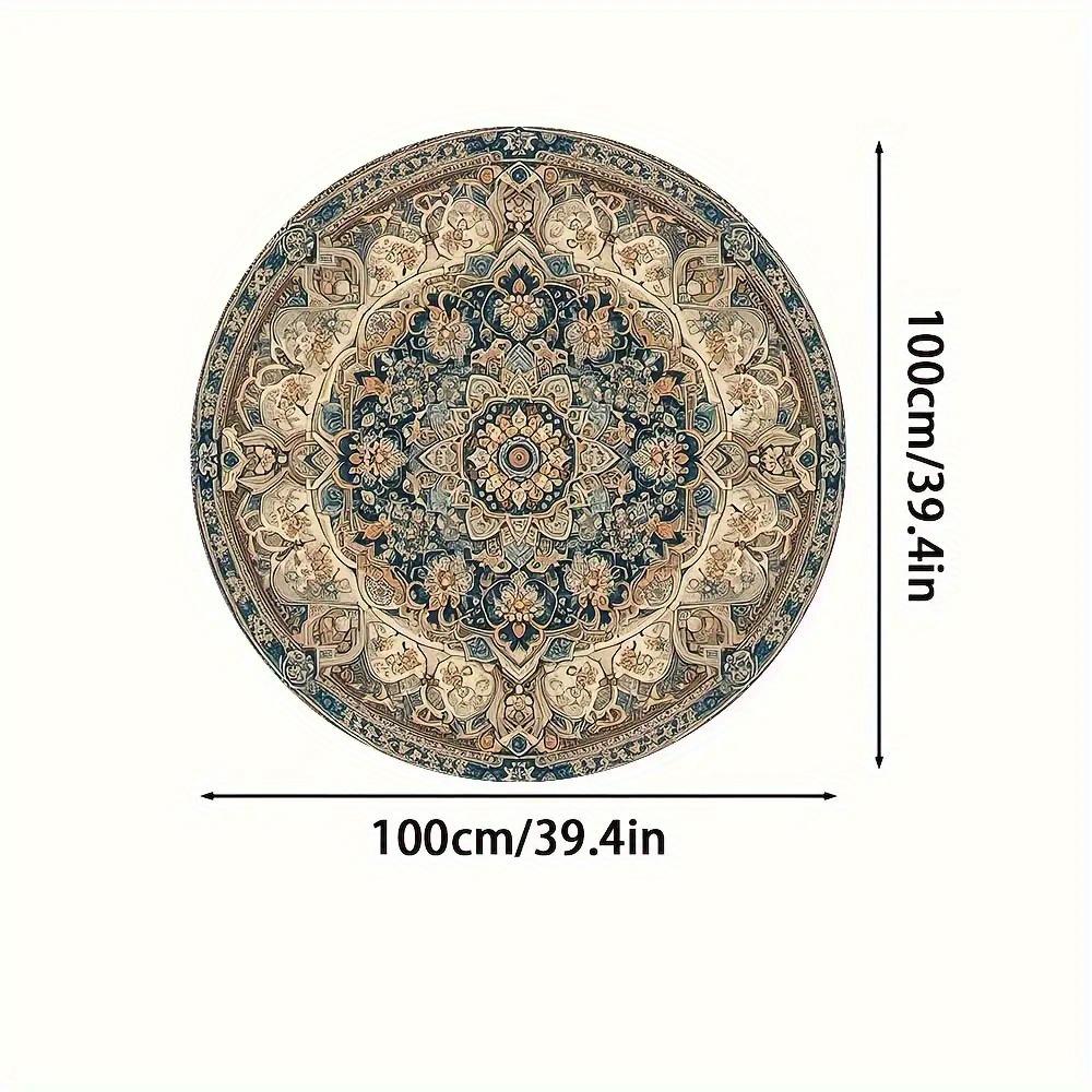 1pc Dark Persian Bohemian Round Mat Square Crystal Velvet, Machine Washable, Durable Rubber Backing Luxury Carpet, Avail