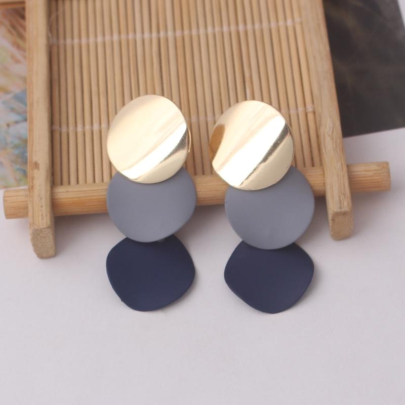 9Colors Double Round Wafer Drop Earrings for Women European American Colorful Geometry Metal Hyperbole Brincos Party Jewelry