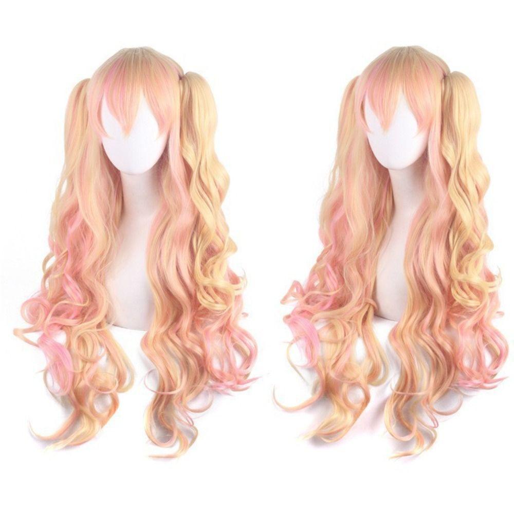 80 cm Lång Lockig Cosplayperuk med 2 Hästsvansar Lolita-peruk med Luggen för Kvinnor