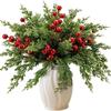 Artificial Pine Branches with Red Berries Flower Bouquet DIY Floral Decor Christmas Pine Needles Home Dining Table Decoration