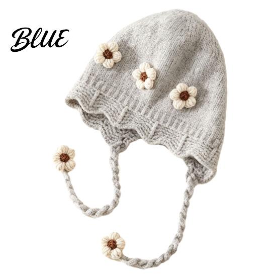 Fashionable Wavy Lace Brim Hat Baby Winter Woolen with Floral Decor Windproof Warm Knitted Toddler Girl Gift for Hat Ear Protection Cap Autumn
