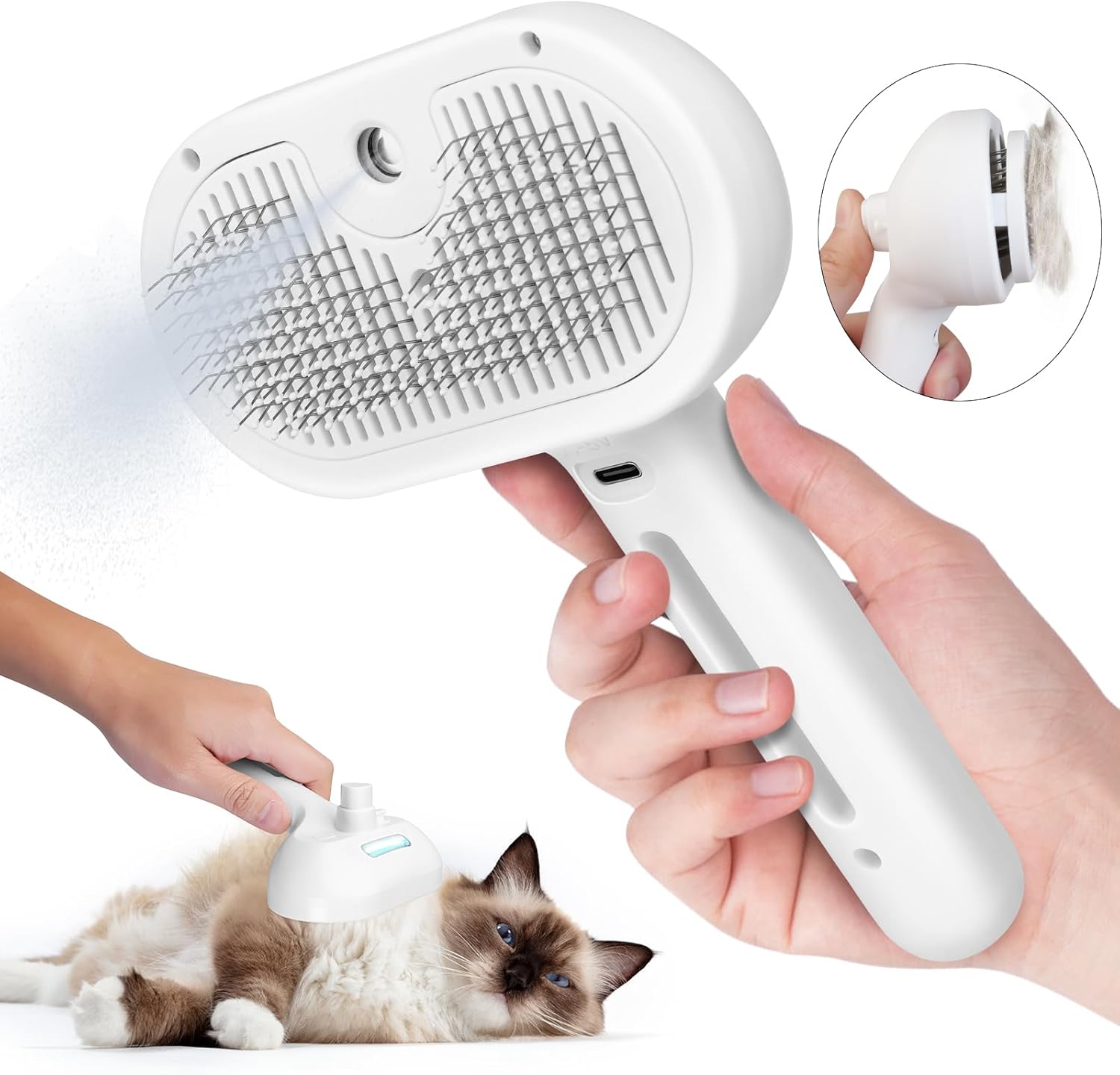 

Steam Cat Brush with Release Button and Water Tank, Anti-static Rechargeable белый