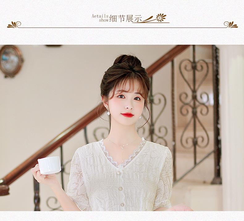 2024 Summer White Slim V-Neck Fairy Lace Dress – Mid-Length, Flattering Fit