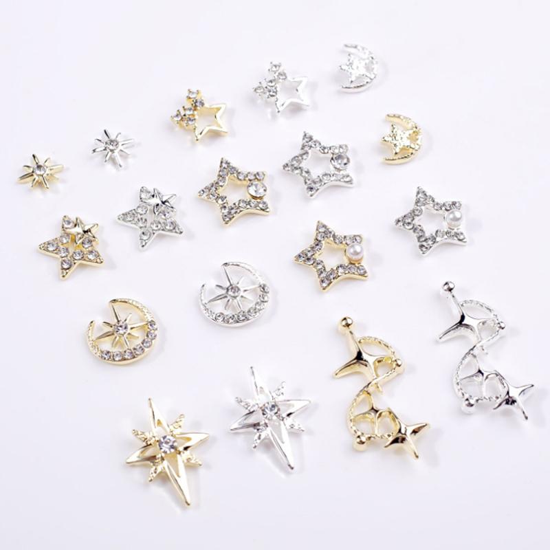 10 stuks 3D Metalen Holle Pentagram Sterren Kristal Nagel Charms Vijfhoekige Ster Strass Steentjes Nagels Kunst Decoraties Sieraden Manicure