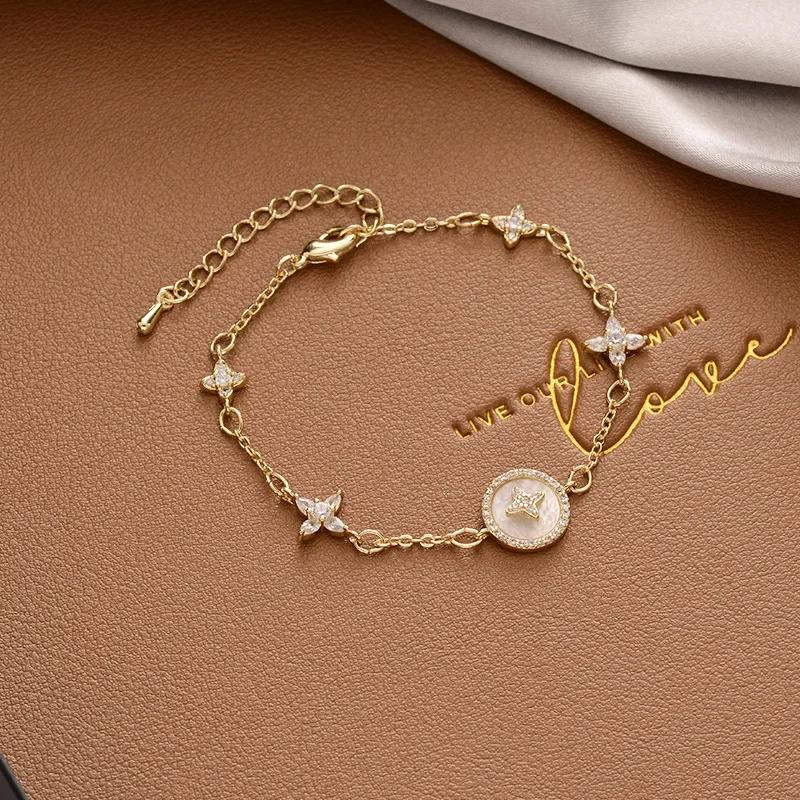 Creative Design Pull Yellow Adjustable Zircon Bracelets for Women Charm Gold Color Stainless Steel Chains Bangles Party Jewelry
