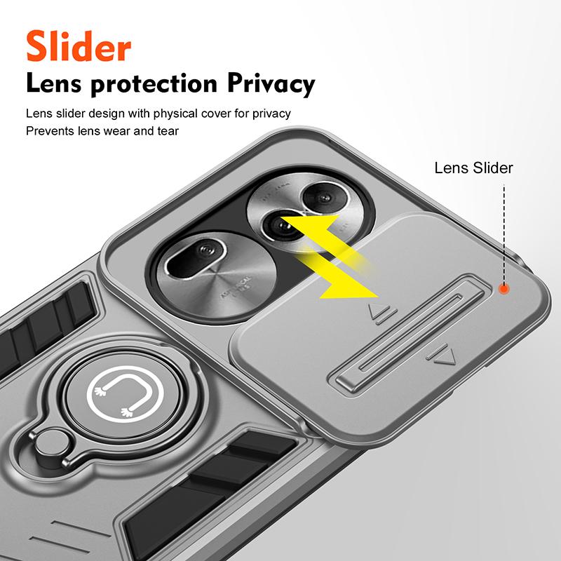 For OPPO Reno 11 Shockproof Hard Armor Cover Case For Oppo Reno 11 Pro Slide Lens Protect Shell Magnet Bracket Phone Cover