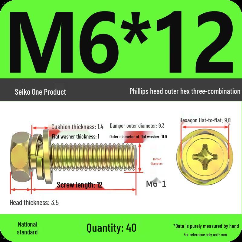 Concave Head Hexagon Combination Bolt Set with Spring Washer and Gasket - 3 Pieces