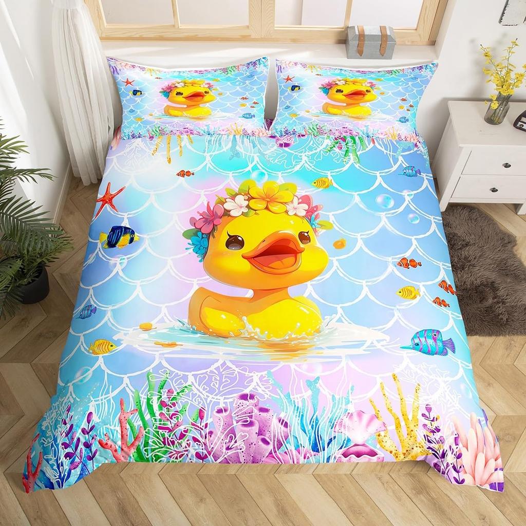 Yellow Duck Duvet Cover Twin Cartoon Ducks Comforter Cover Farmhouse Wild Animal Bedding Set Rustic Country Wildlife Quilt Cover