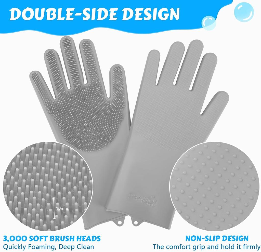 Handschuhe zur Fellpflege von Haustieren – hitzebeständige Silikonhandschuhe mit hochdichten Zähnen, verbessertes Fünf-Finger-Design zum Baden und Massieren von Hunden und Katzen