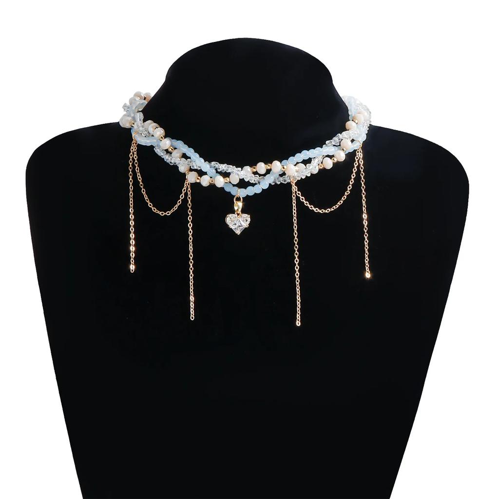 Ins Multi-layer Imitation Pearls Multilayer Tassels Necklace Cool Cross Star Crystal Tassels Chokers Necklace Chain Jewelry