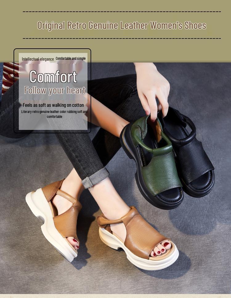 Damen Zehensandalen aus atmungsaktivem Leder - Modische, abriebfeste Strandschuhe