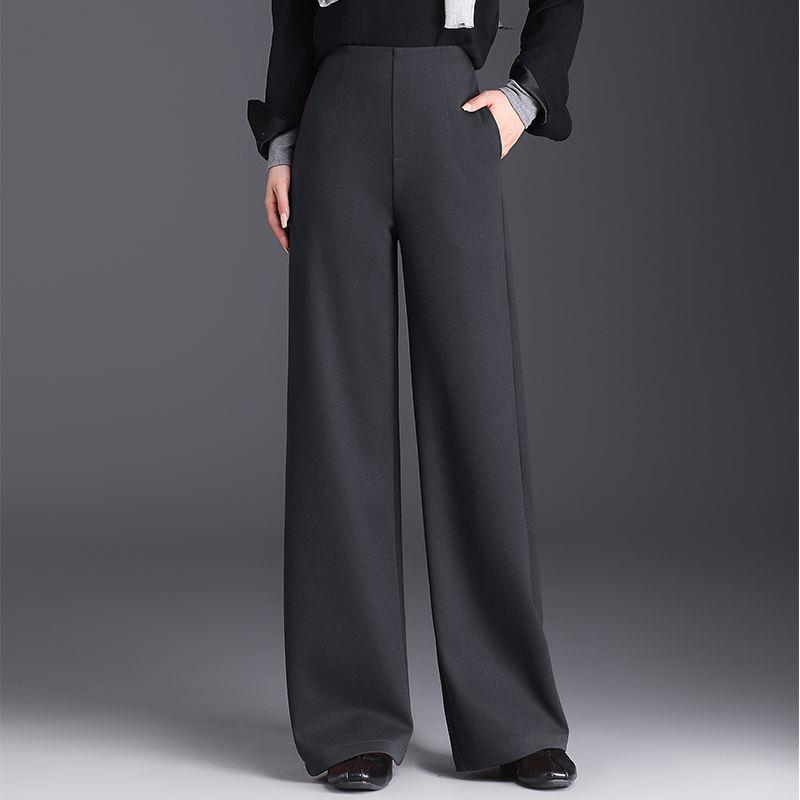 Angola Red High Waist Woolen Wide-Leg Pants for Women - Winter 2025 Style