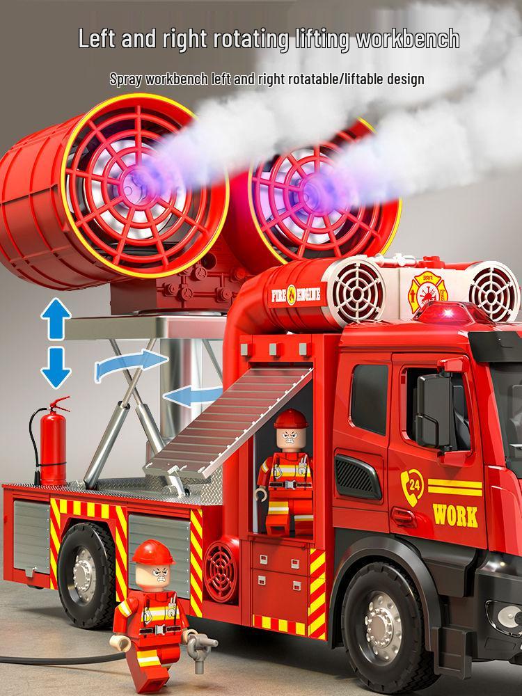 Extra Large Alloy Fire Truck Toy with Sprinkler for Kids
