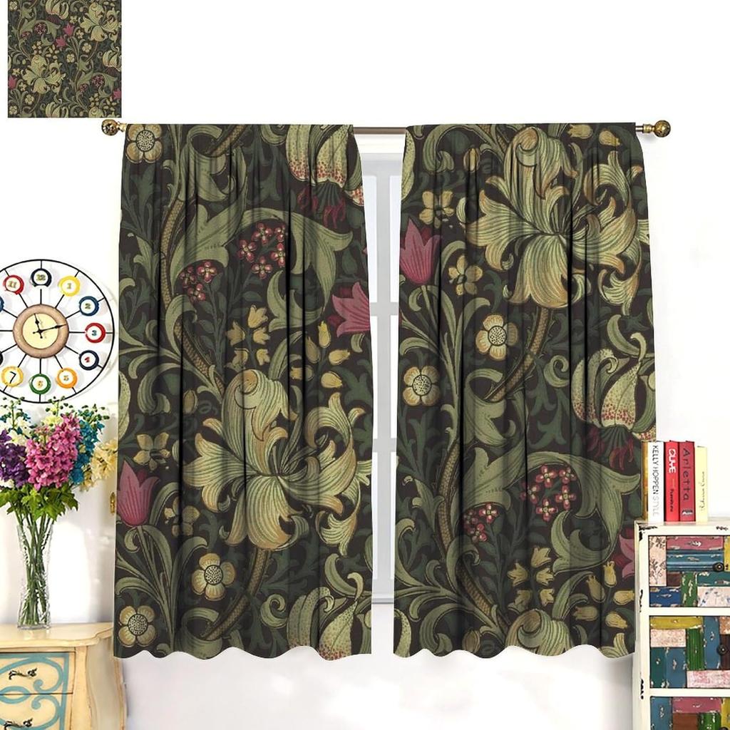 Vintage Flower Blackout Window Curtains   William Morris Style Art Floral Rustic Plant Wildflower Window Drapes   for Living Room