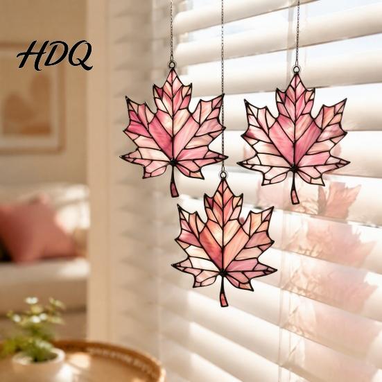 Indoor Autumn Party Supplies Acrylic Maple Leaf Suncatcher for Home Decor Stained Glass Decorative Leaves Style Window Hanging Ornament Thanksgiving