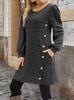 2025 Autumn/Winter European & American Plus Size Dress with Button Round Neck & Pocket