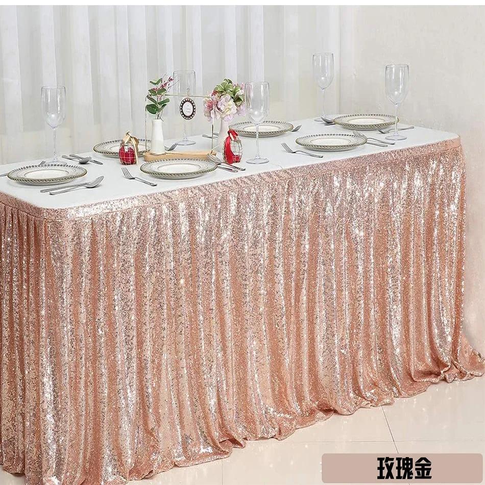 Gold Sequin Table Skirt Pleated Ruffle for Round/Rectangle/Square Table for Baby Birthday Party Banquet Wedding Christmas.