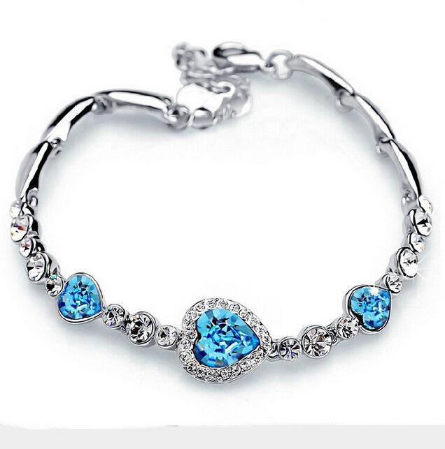 Fashion Women Bracelets Girl Crystal Heart Shape Charm Bracelet Bangle Jewelry Gift Birthday Chrismas Gift