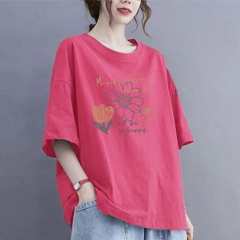 

Футболка с короткими рукавами из хлопка с подсолнухом, женская летняя, большого размера, свободная, модная, повседневная, с короткими рукавами 3XL