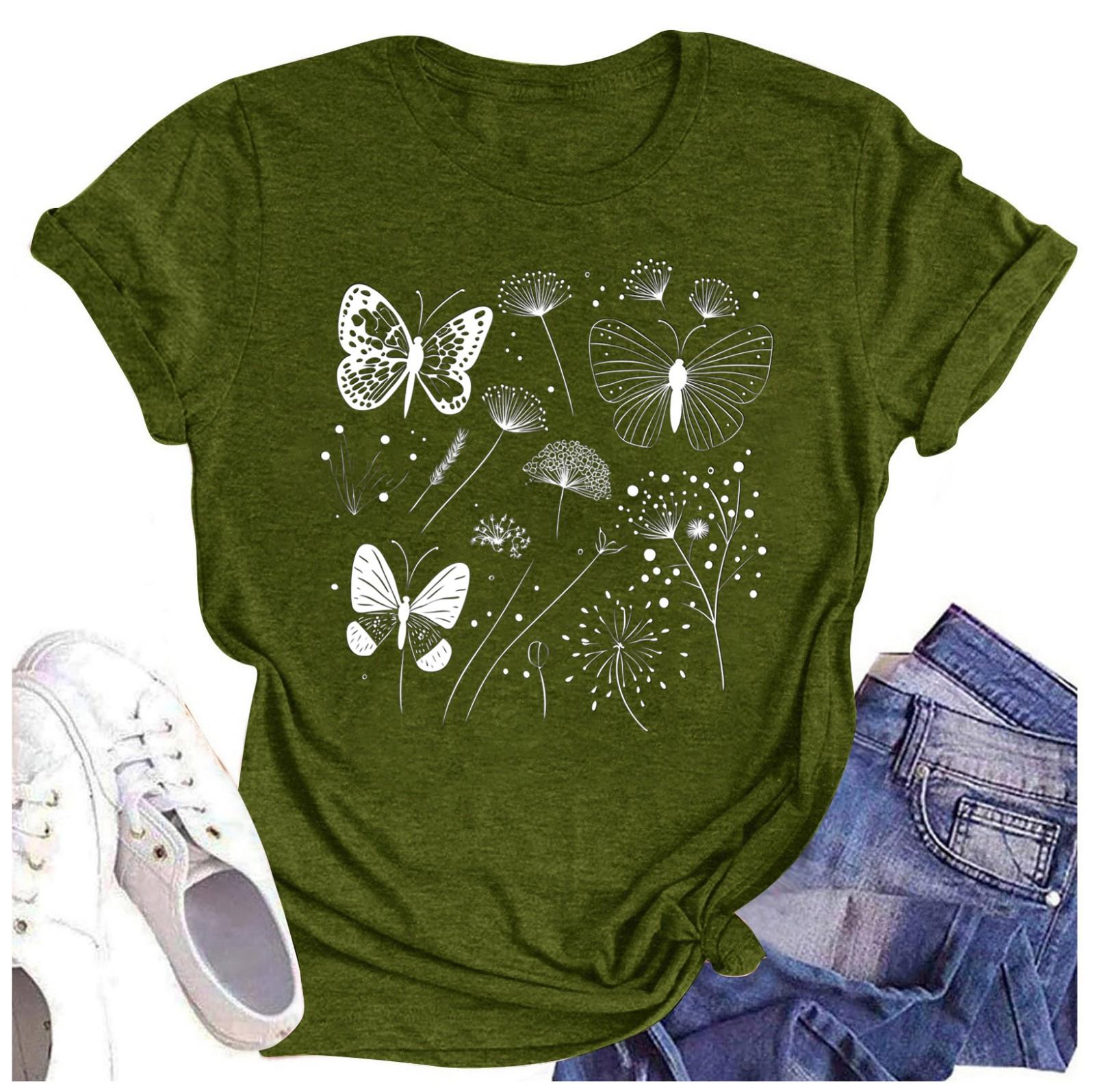 

Женская мода повседневная футболка с круглым вырезом и короткими рукавами, топ, футболка, топ L армия зеленый