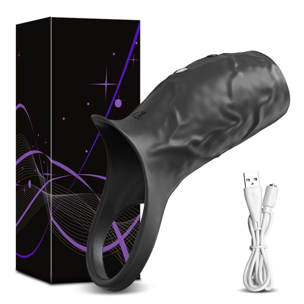 Vibrating Penis Sleeve Cock Ring Penis Extender for Testicles G Spot Clitoris Vibrator Stimulation Sex Toys for Men Ejaculation