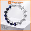 Vnox Men's Stainless Steel Double Layer Blue Tiger Eye Bracelet, Hip Hop Beads Adjustable Chain Wristband, Cool Fashion Jewelry