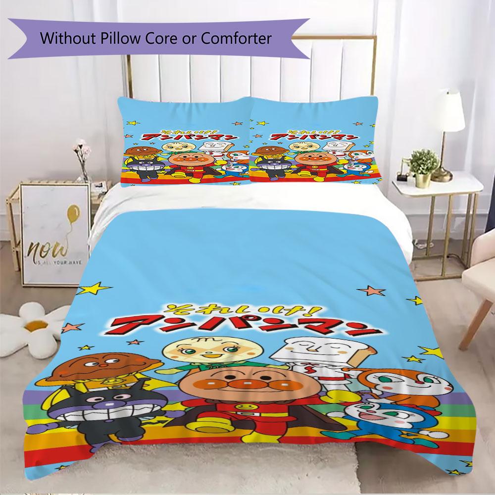 Anpanman Printed Cute Children's Duvet Cover Set, Three-Piece Set(1*Duvet Cover + 2*Pillowcase, Without Core),