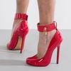 Sexy Women's High Heels Pumps Shoes Big Size Black Red Stiletto Heels Strippers Dance Shoes Buckle Straps Key Wedding Shoes Men