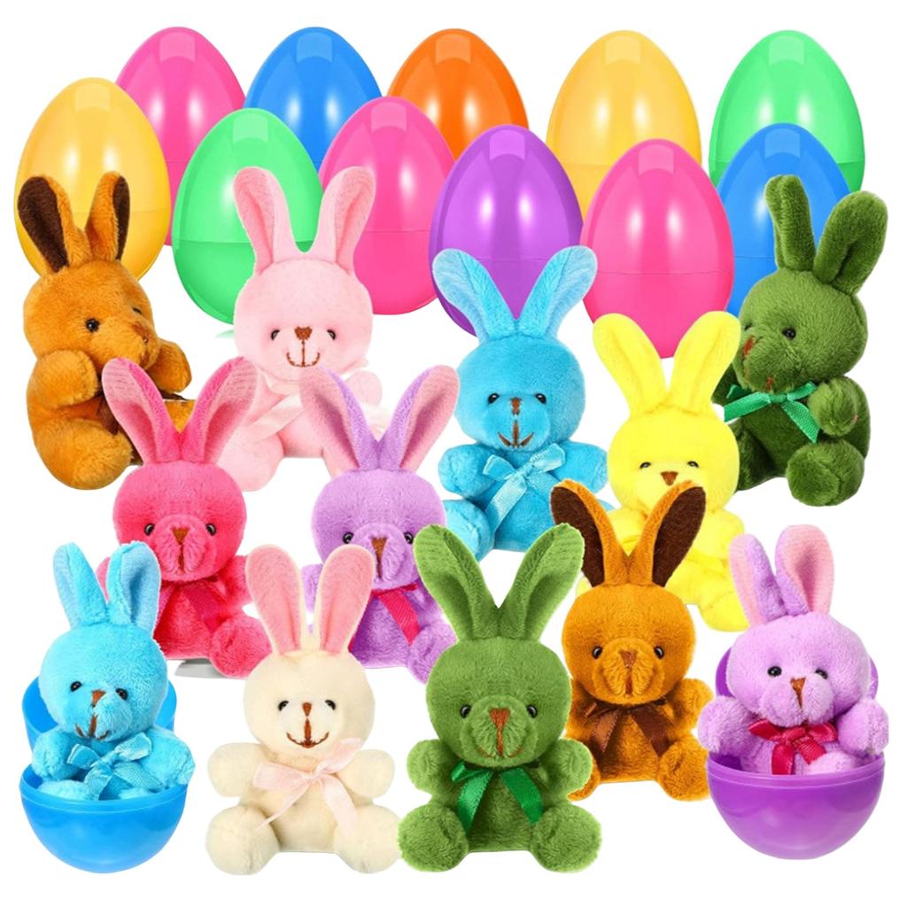 12PCS Filled Easter Eggs Basket Stuffers With Stuffed Bunny Dolls Boys And Girls Easter Gifts Party Stuffed Dolls