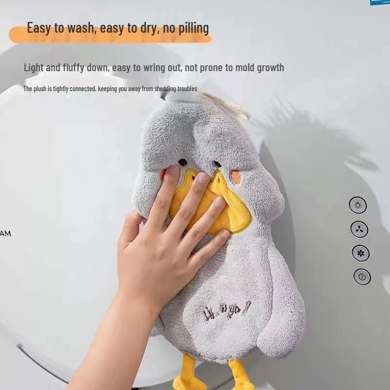 Cartoon Duck Hand Towel, Double Layer Coral Fleece, Quick-Drying, Absorbent, No-Shed
