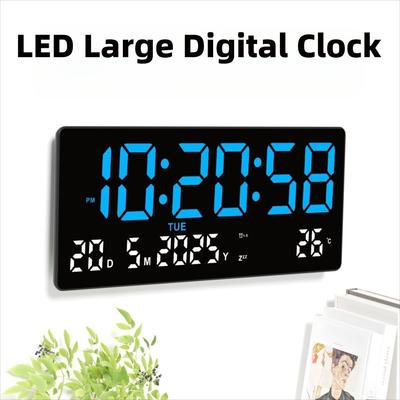 Large Digital Wall Clock Time/Date/Week/Temp Display 3 Alarm Clock LED Alarm Clock Brightness Adjustable Snooze