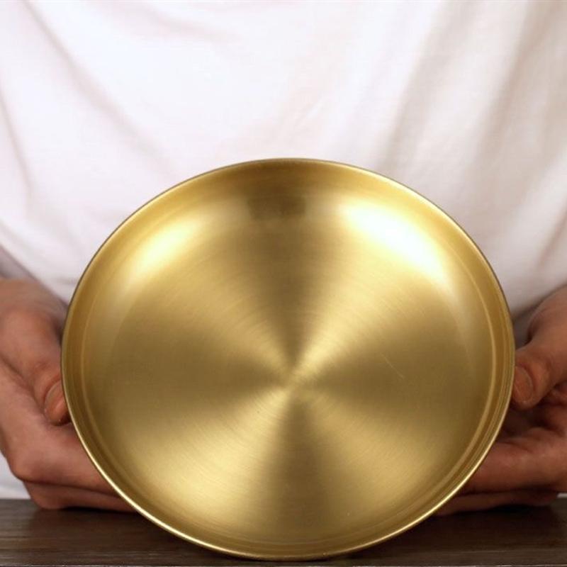 Buddhism Polishing Copper Bowl Tribute Fruit Dish Auspicious 17.5 CM Plate Tibetan Eatables Tray Altars Desktop Home Decorative