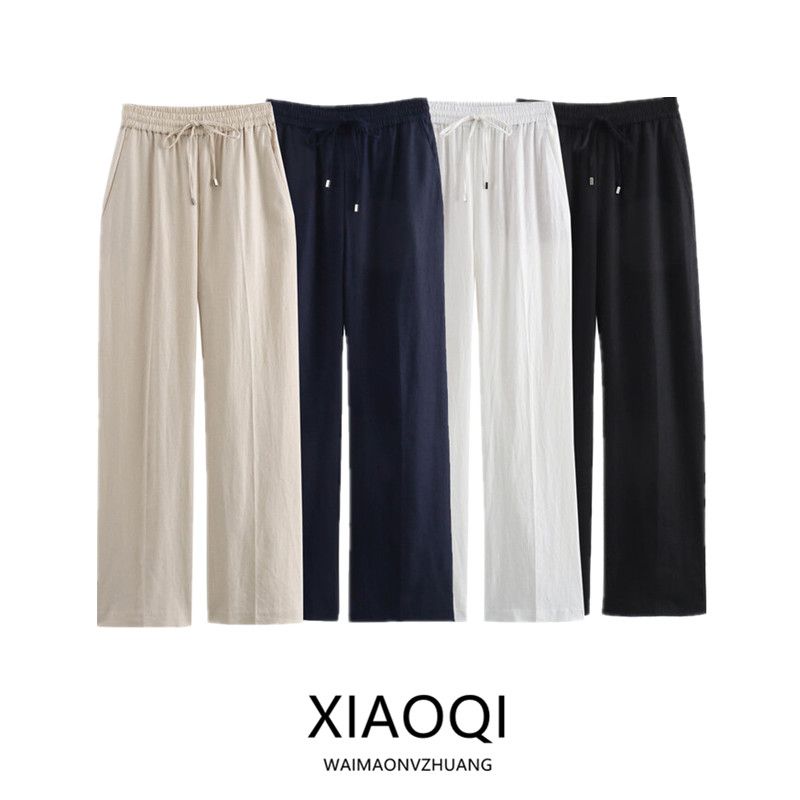 Fashion Style 2024 Summer New Arrival Women's Clothing High Waist Slimming All-Matching Linen Straight Pants Pants 9929040