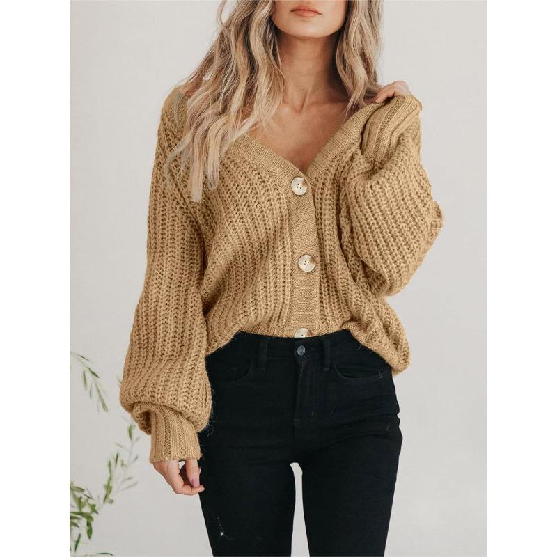 Women S Thick Knit Open Front Cardigan Long Sleeve Button Loose Short Coat