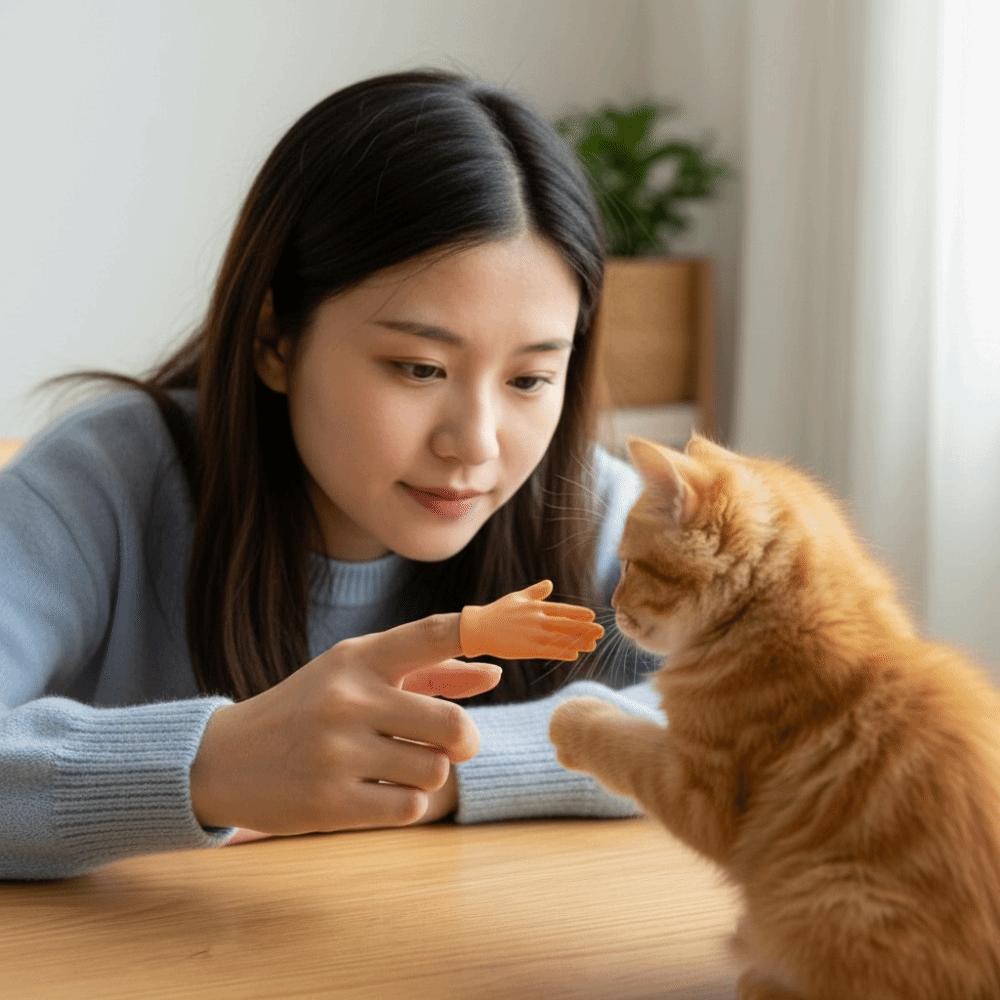 3pcs/set Creative Bite Resistant Pet Finger Puppet Soft Mini Cat Finger Sleeve Funny Cat Teasing Toy Interaction