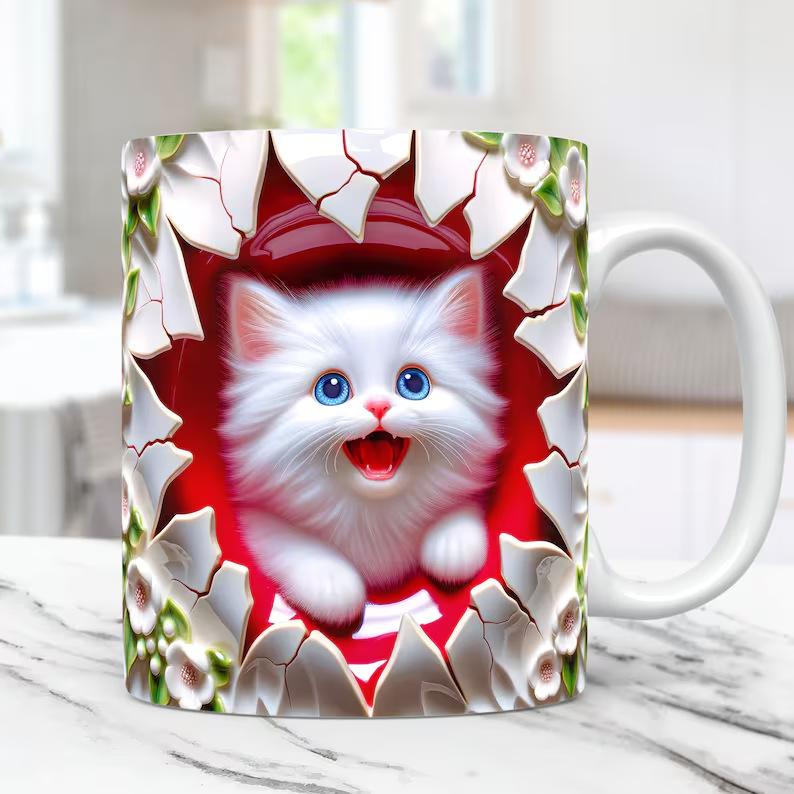 3D Kitten Cat Hole In Wall Ceramic Coffee Mug Tea Mug Gift Mug