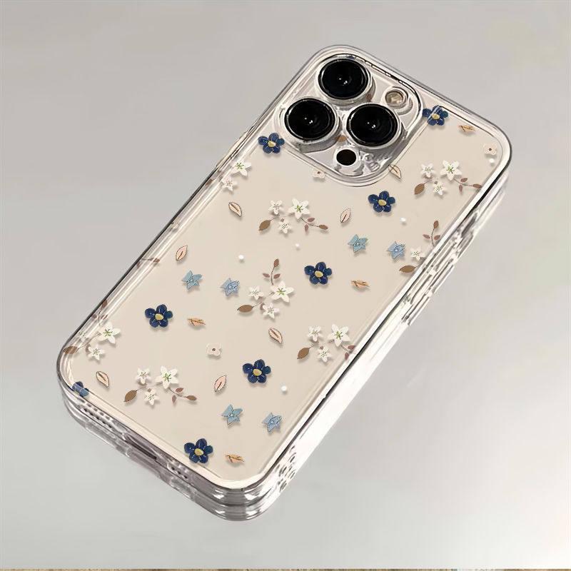Coque de téléphone florale blanc et bleu pour iPhone, Huawei, VIVO, Xiaomi et OPPO