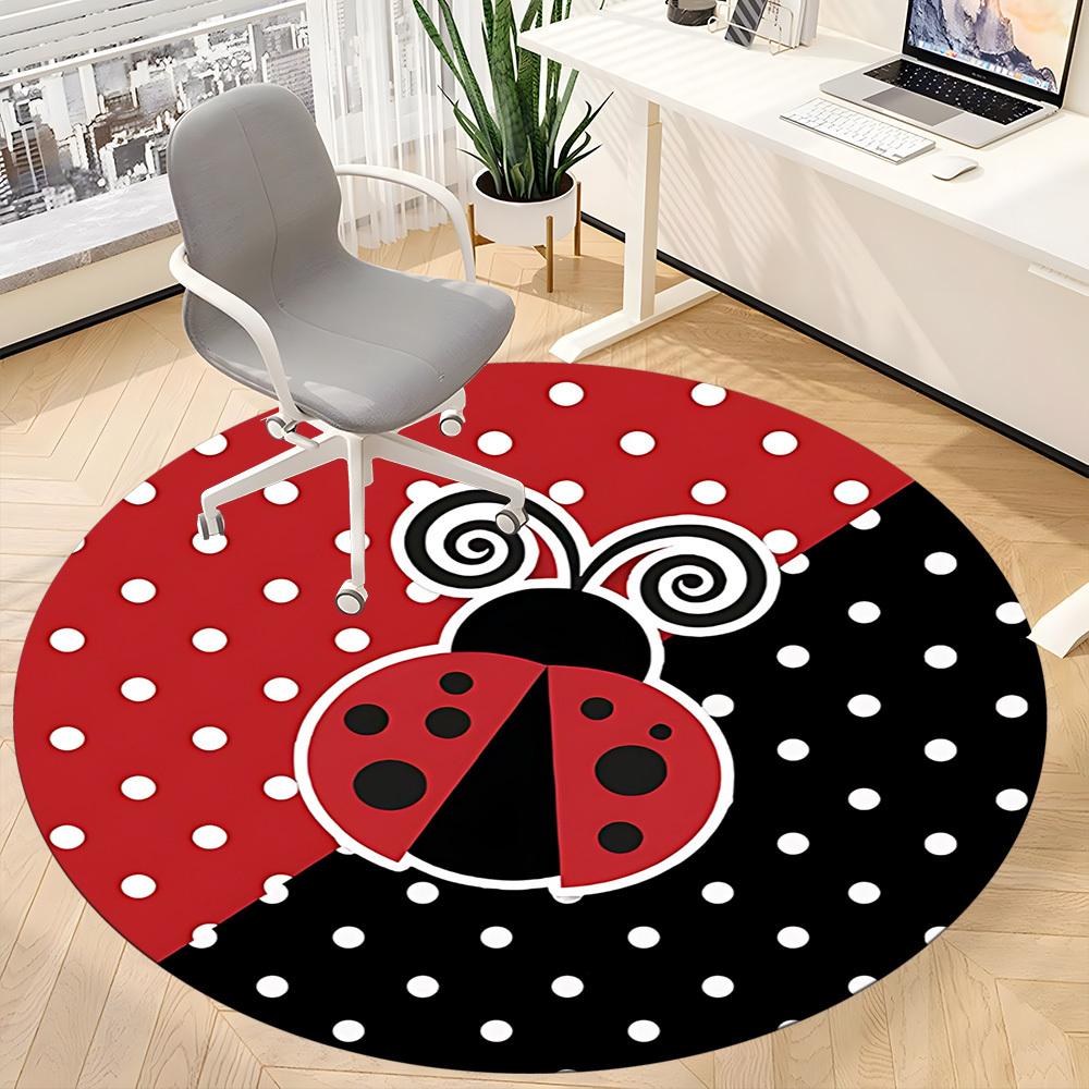 1pc Ladybug PolkaDot Office Round Area Rug, Under Office Chairs Bedroom Living Room Home Decor, Room Deco
