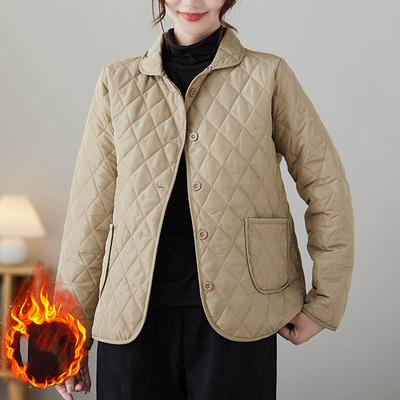 Women's Ort Quilted Down Cotton Jaet Lightweight Id Pattern Faionable Retro Sle for Middle-Aged And Ly Mothers