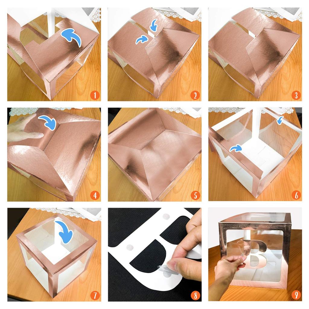 4pcs Rose Gold Clear Boxes for Balloons 30 Letters 10 Numbers 5 Characters ABC Transparent Gift Boxes Birthday Gender Reveal Letter Blocks Decorations