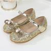Kids Princess Shoes 2024 Spring New Little Girls Soft Crystal Shoes Flats Silver Children Mary Janes for Party Wedding Shows PU