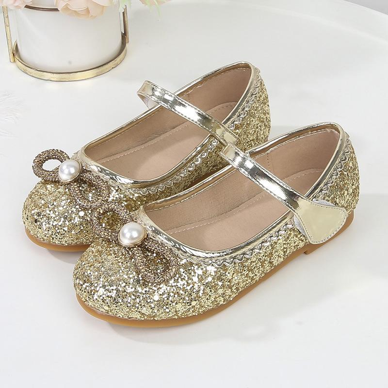 Kids Princess Shoes 2024 Spring New Little Girls Soft Crystal Shoes Flats Silver Children Mary Janes for Party Wedding Shows PU