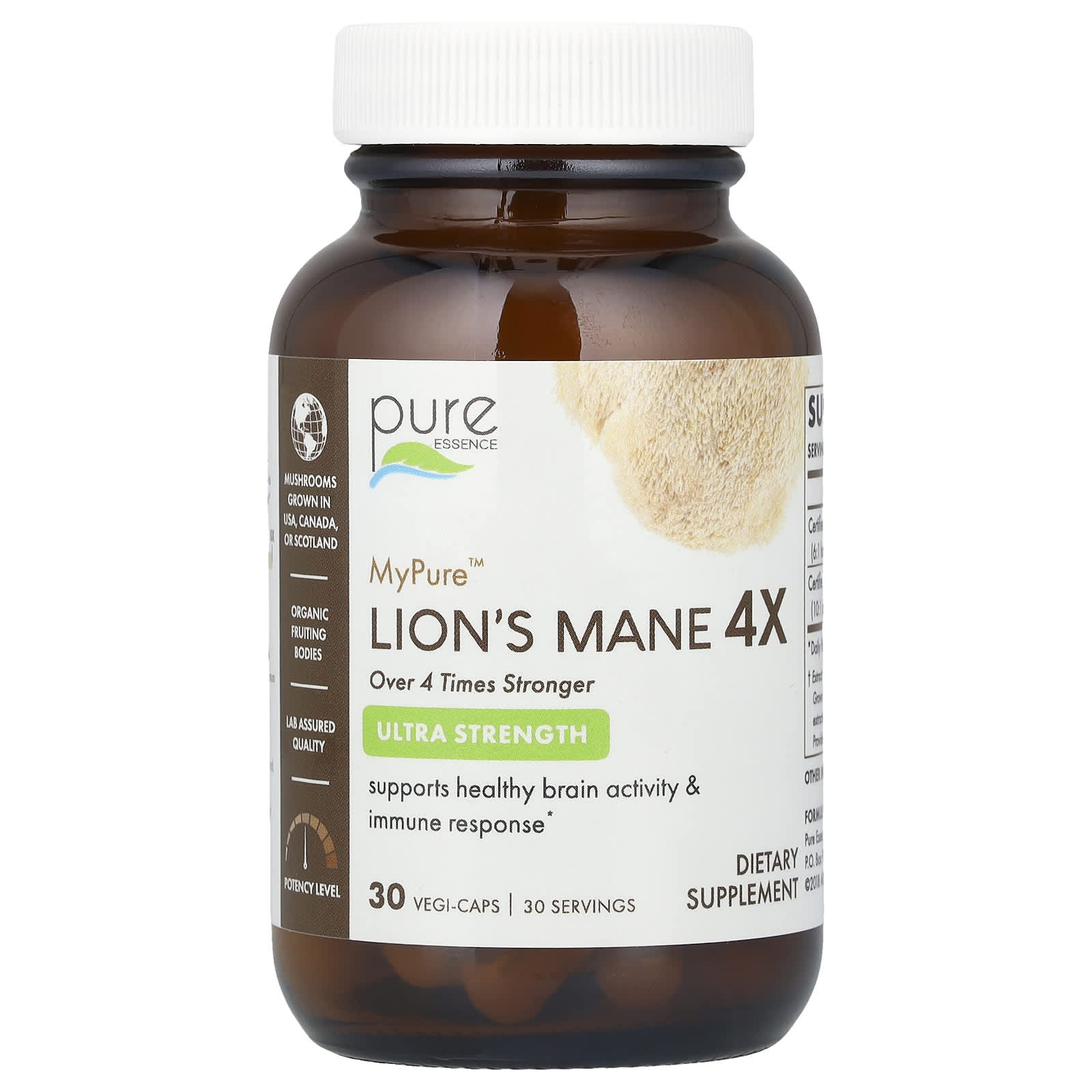

Pure Essence, My Pure, Helical Mane Mushroom 4X, 30 Veggie Capsules
