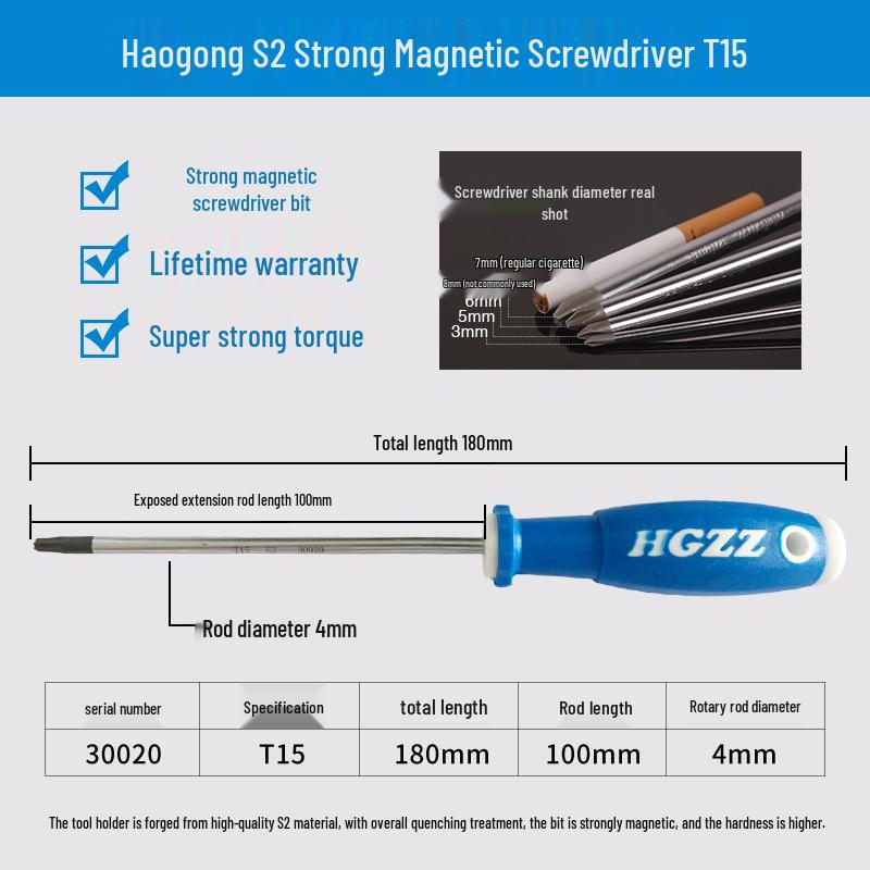 Haogong S2 Alloy Magnetic Screwdriver - Industrial Grade Phillips, Slotted, Torx, Flathead.