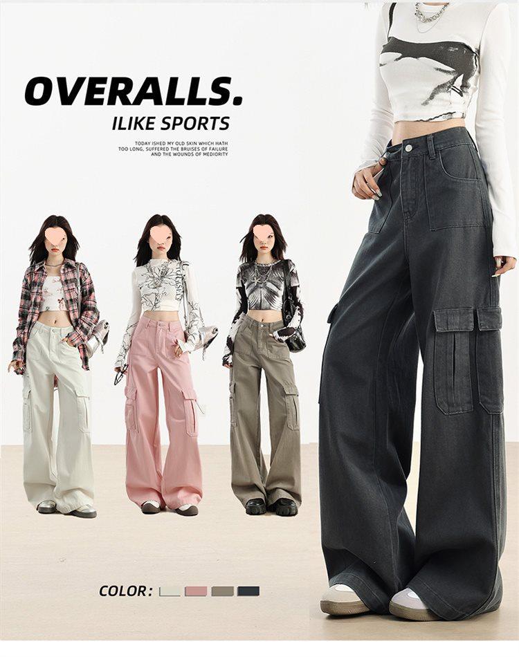 Women's Brown Velvet Wide-Leg Cargo Pants with Multi-Pockets - Spring 2025 Hiking & Casual Wear
