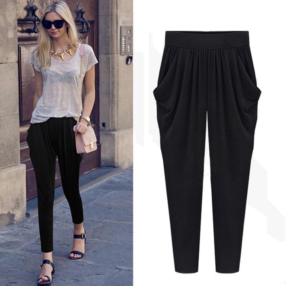 Size Womens Plus Fashion Elastic High Waist Long Harem Loose Pants Trousers